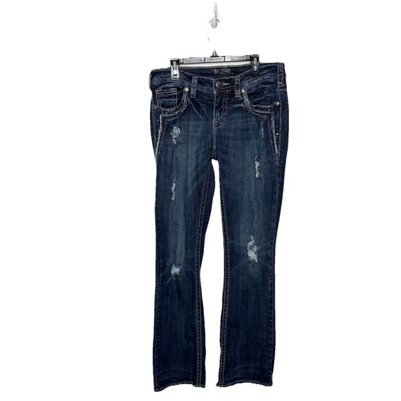 Silver Jeans Aiko Bootcut Flare Embellished Blue Denim Jeans Womens 28x31 - Picture 1 of 8